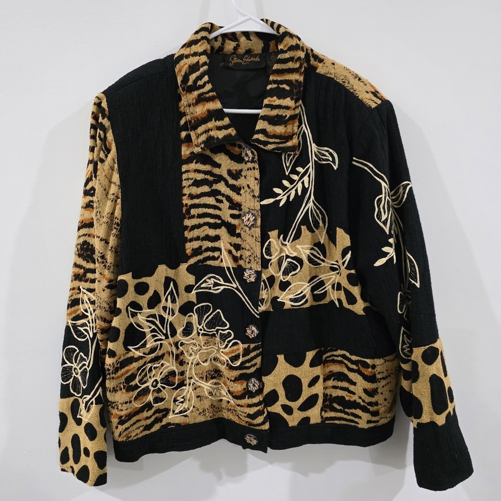 Vintage Steven Edwards Womens Silk Jacket Size Large Mixed Animal Print‎ Jungle